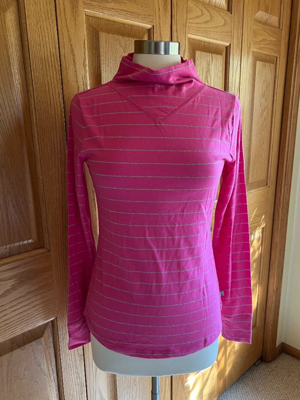 TALBOTS -- Supersoft Jersey Turtleneck Tee-Metallic Stripe -- NEW with Tag